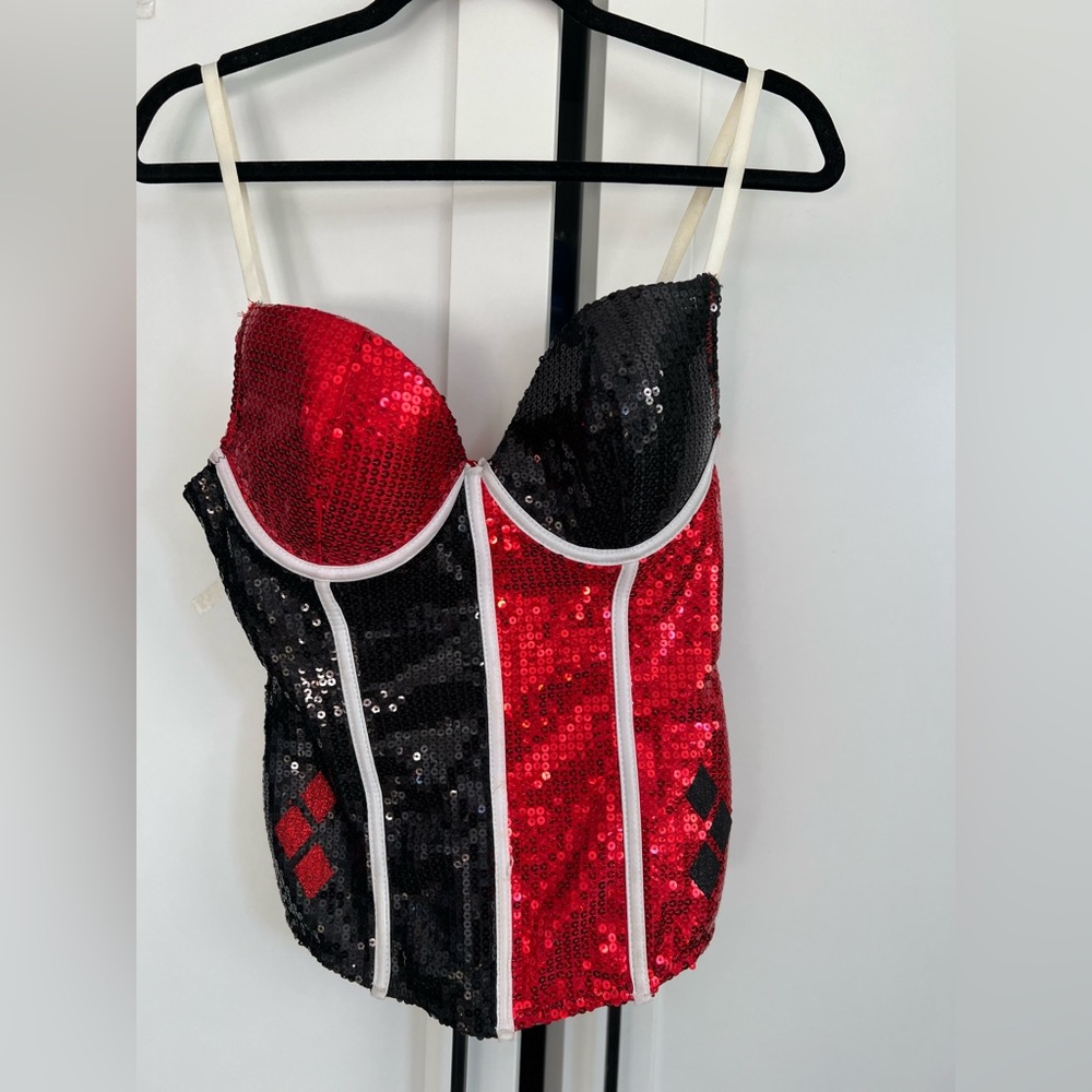 Women's Harley Quinn Comic Sequin Corset-Medium